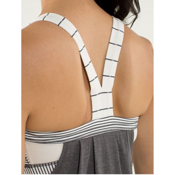Lululemon Rest Less Heathered Soot Light Tank Top Size 6 Hyper Stripe Relaxed - Picture 5 of 12